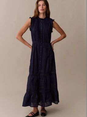 Few Moda Atelier Sorella Sleeveless Navy Button-Front Maxi with Pintuck & Lace